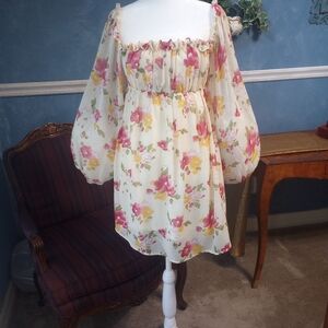 Basically Me Sweetheart Baby Doll Square Neckline Bishop Sleeves Lady Top